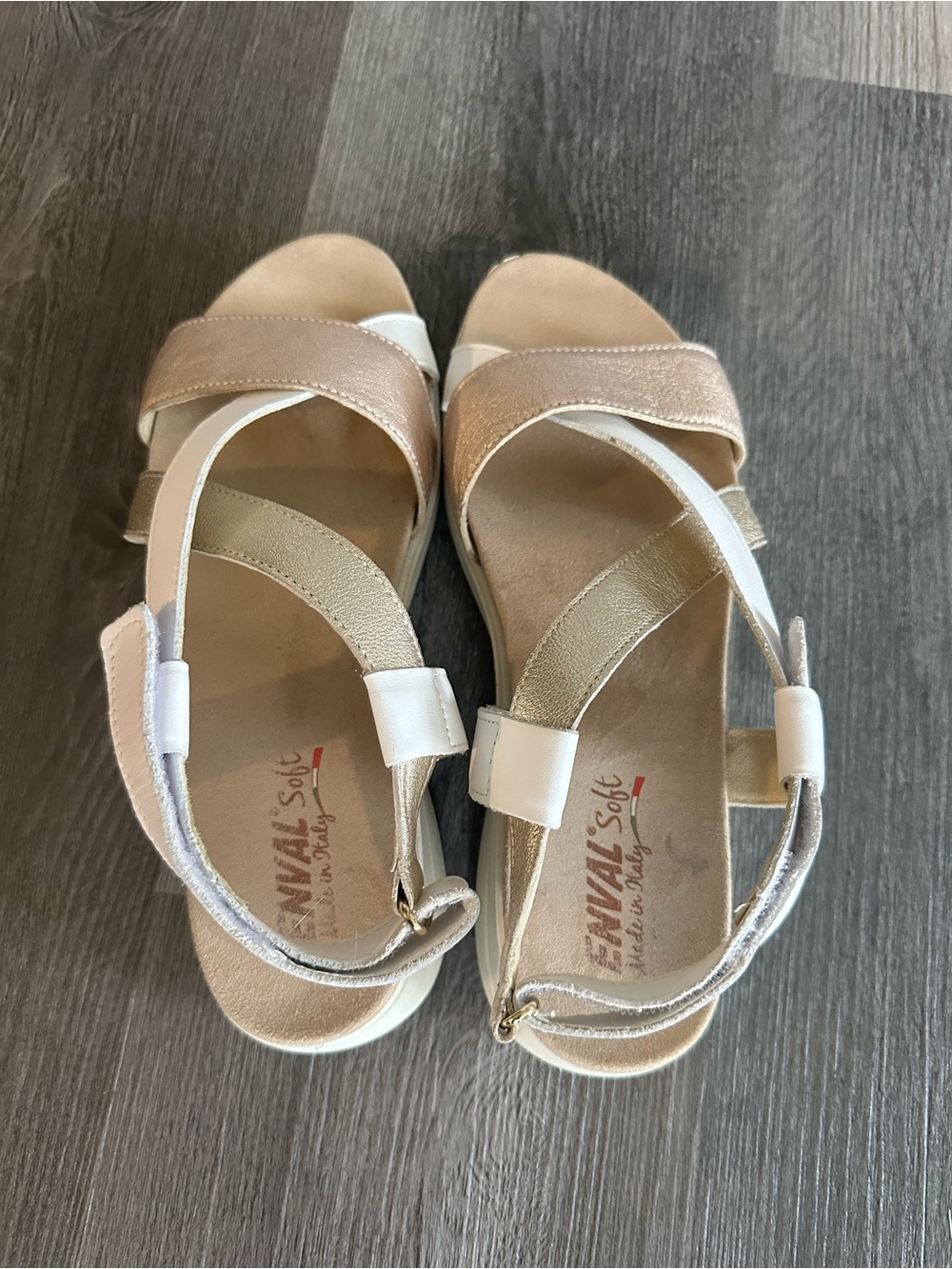 Women’s White and Gold Strappy Comfort Sandals - Picture 3 of 3